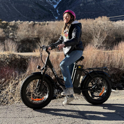 Hiboy EX6 electric bike with step-through frame, 500W motor, 7-speed Shimano transmission, and LCD display for versatile urban and trail riding