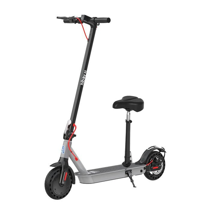 Electric scooter with a seat on a white background
