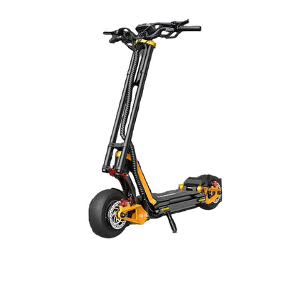 Electric scooter with promotional text on a white background