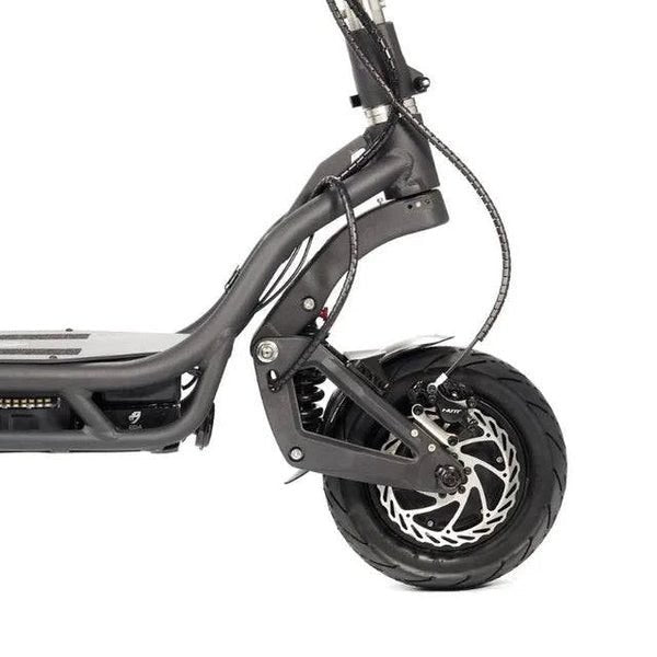 Nami Burn-e 3 Max electric scooter in black with dual motors and hydraulic suspension on urban street