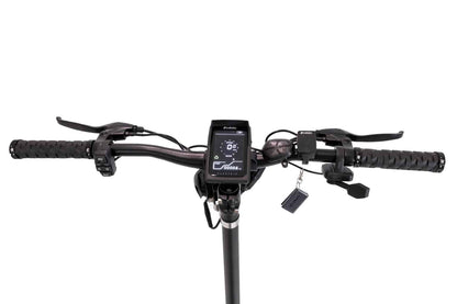 Scooter handlebar with control panel on a white background