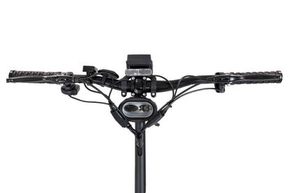 Scooter handlebar with electronic components on a white background