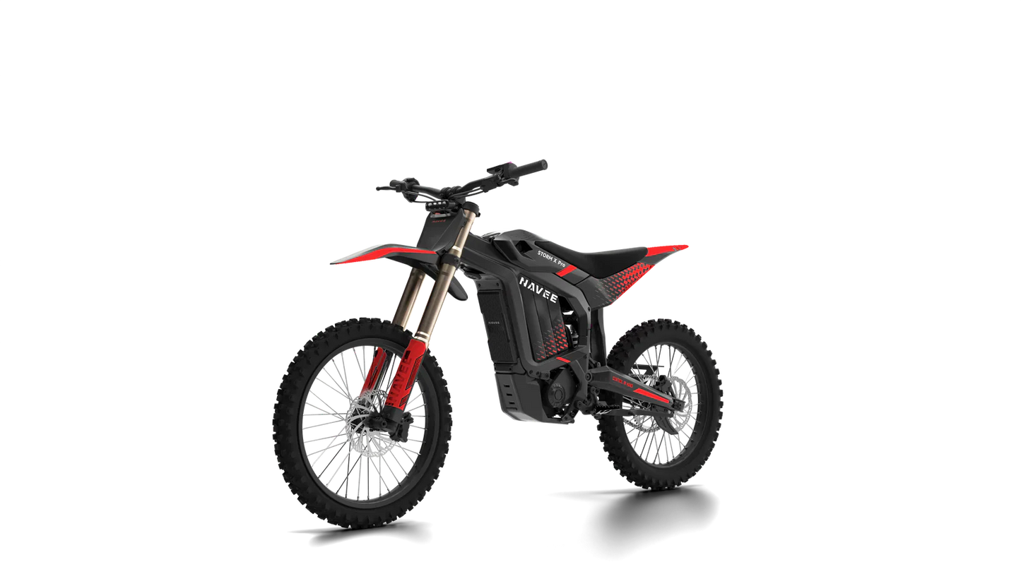 NAVEE STORM X Pro electric dirt bike with 17,000W motor and IP65 aluminum frame on rugged terrain