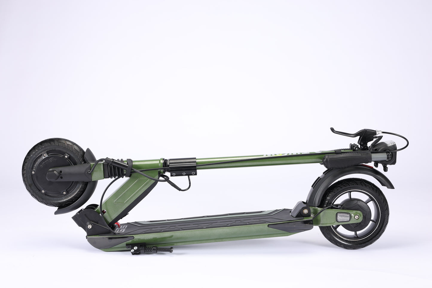 Green electric scooter on a white background