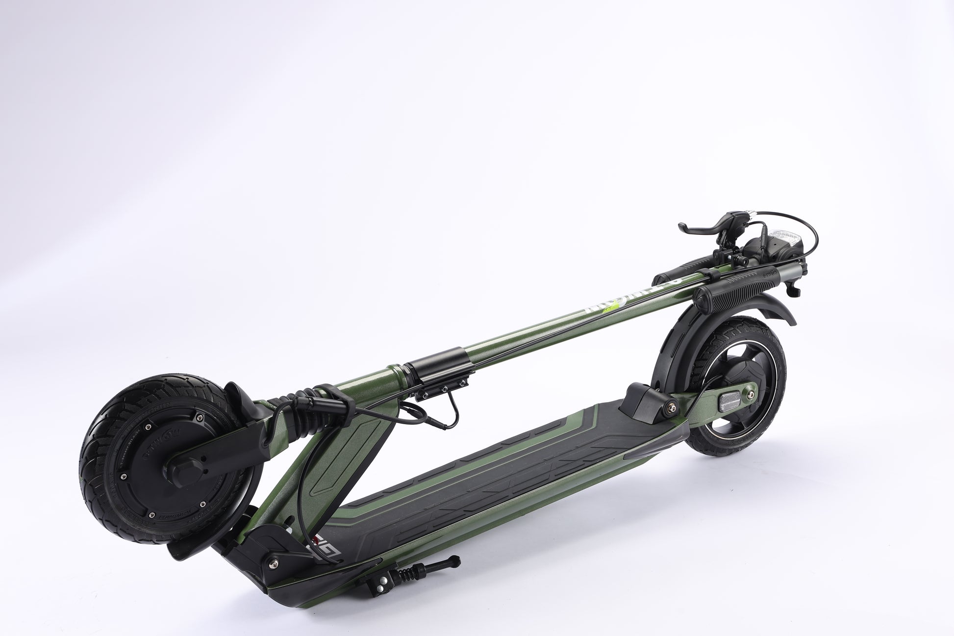 Green electric scooter on a white background