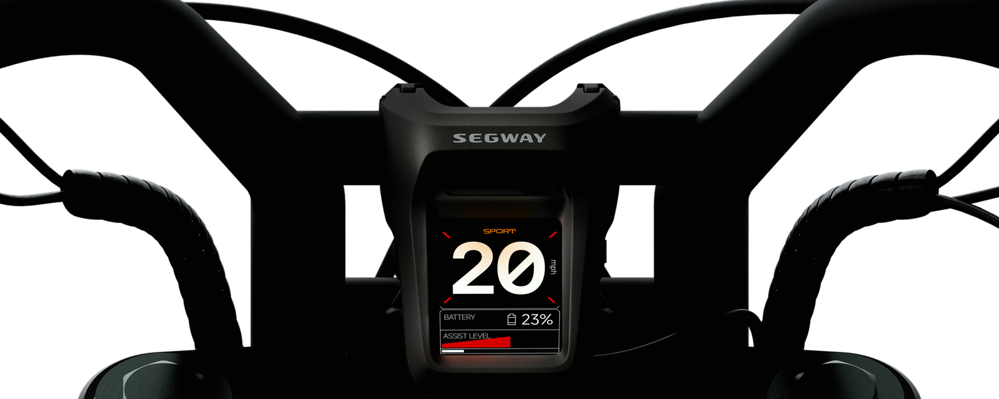 Segway handlebar with digital display showing '20' on a white background